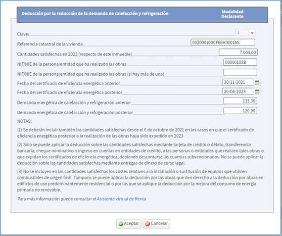 Cómo añadir la deducción de IRPF en mi declaración de la renta: apartado deducciones por obras de mejora de la eficiencia energética